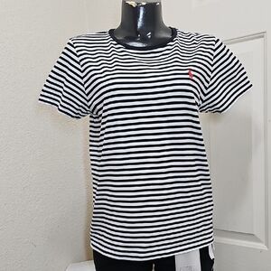 Ralph Lauren POLO Striped Black and White T-Shirt with Red Logo